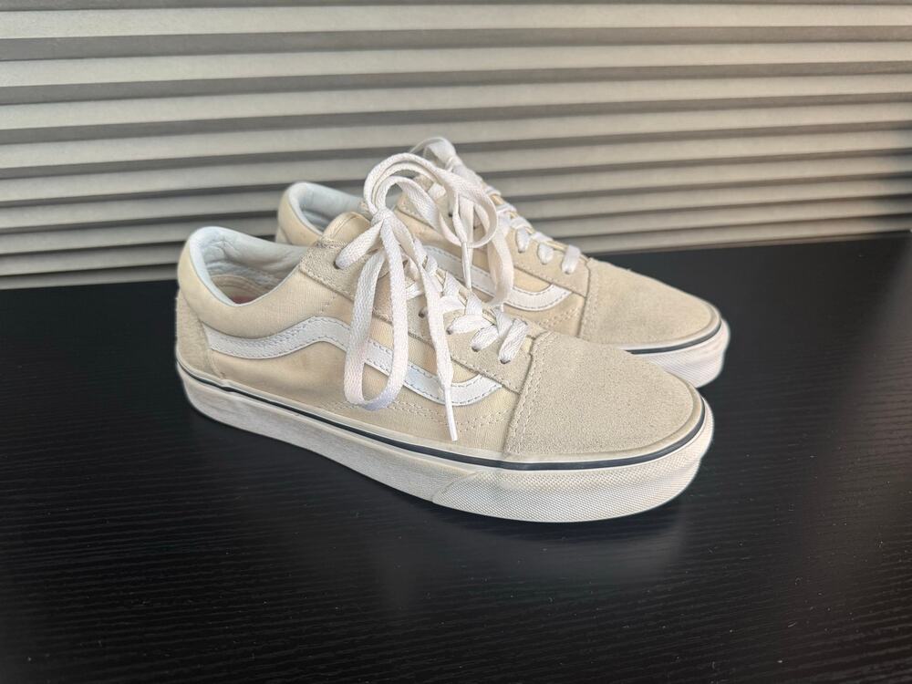 Vans Old Skool Canvas Suede Cream White Sneakers Women’s 7 Kids 5.5